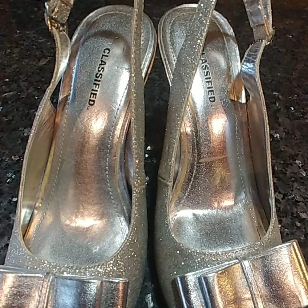 CityClassified Silver Glitter Slingback Wedges - Picture 7 of 8